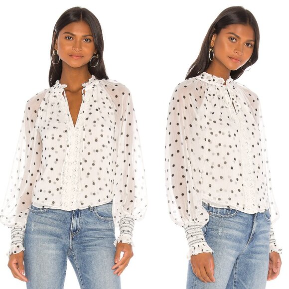 Tularosa White Black Polka Dot Andora Blouse - Picture 1 of 11